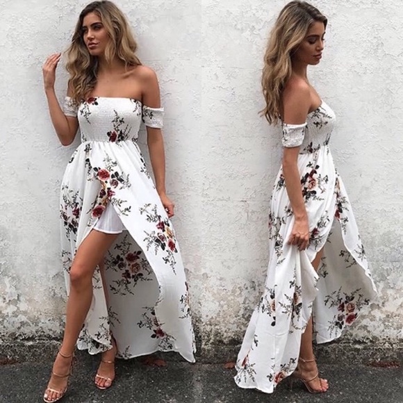 Dresses & Skirts - Off Shoulder Faux Wrap Floral Dress